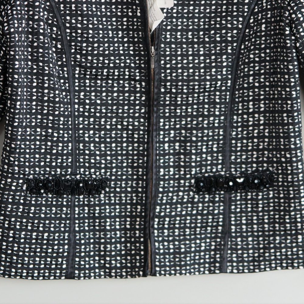 NWT Chico's Black/White Tweed Droplets "Thoara" Zip Jacket Size 1 (S/M) - Picture 4 of 8